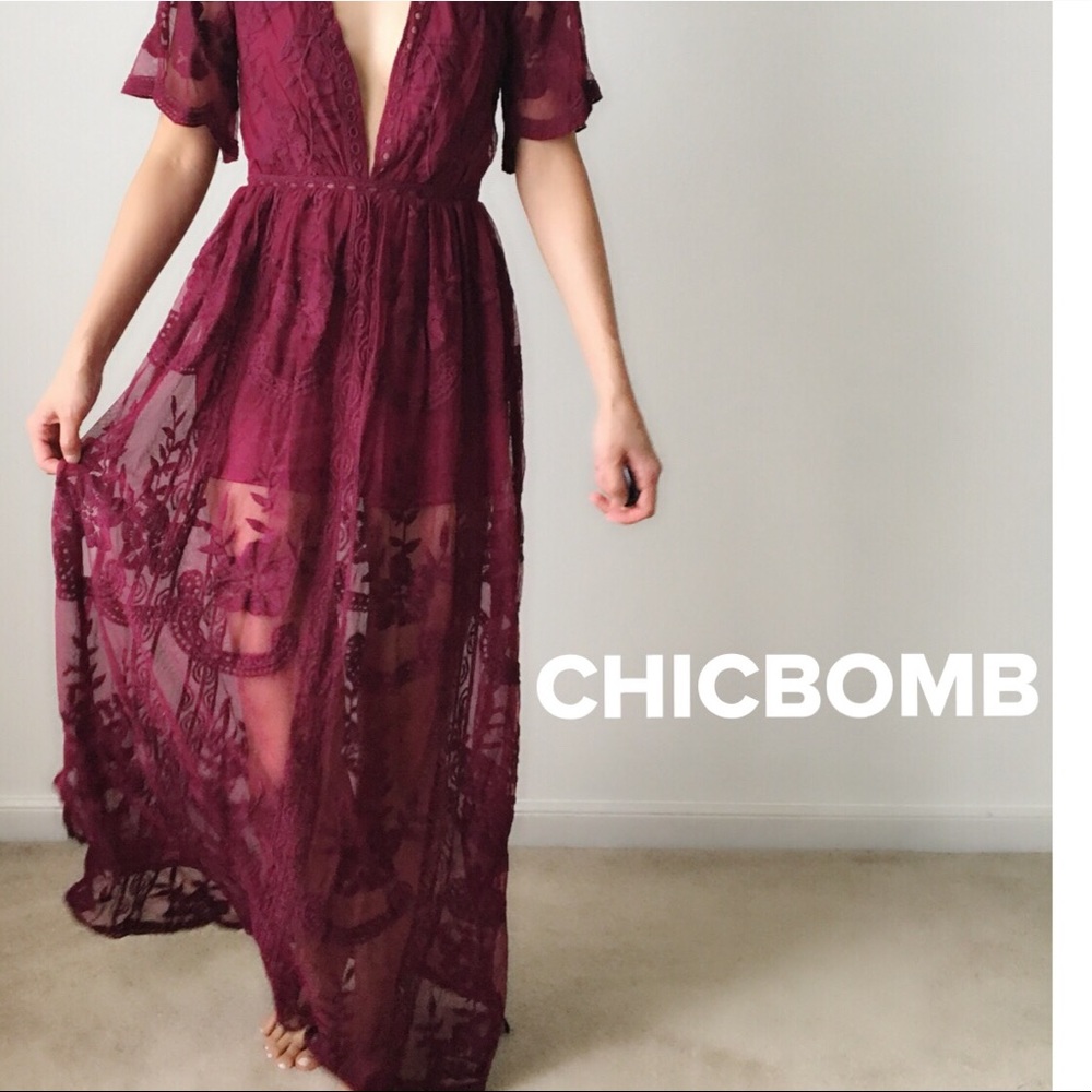 HAILEY SEXY DEEP V DRESS. DEEP BURGUNDY - Picture 5 of 5